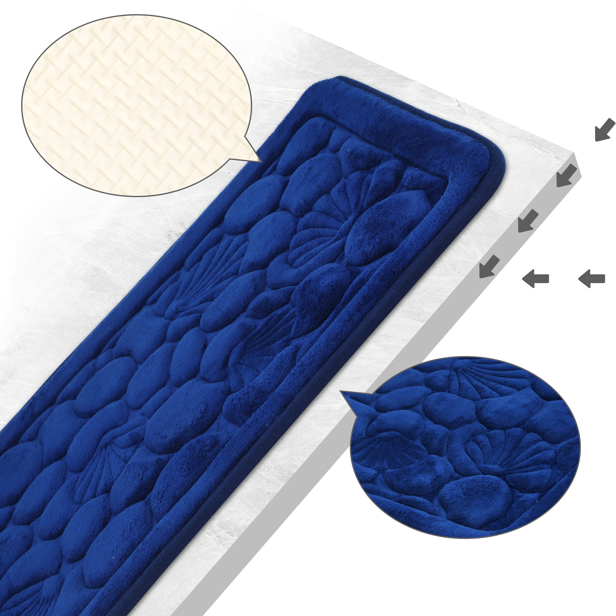 Unique Bargains Shell Pattern Bath Mat Memory Foam Non-Slip Bath Rugs Dark Blue 20" x 32"