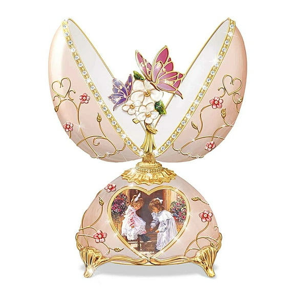 The Bradford Exchange Always My Sister Egg Music Box Heirloom Porcelain® with 22K-Gold Accents and 98 Faux Jewels Inspired by Peter Carl Faberge with Artwork by Sandra Kuck 6-inches