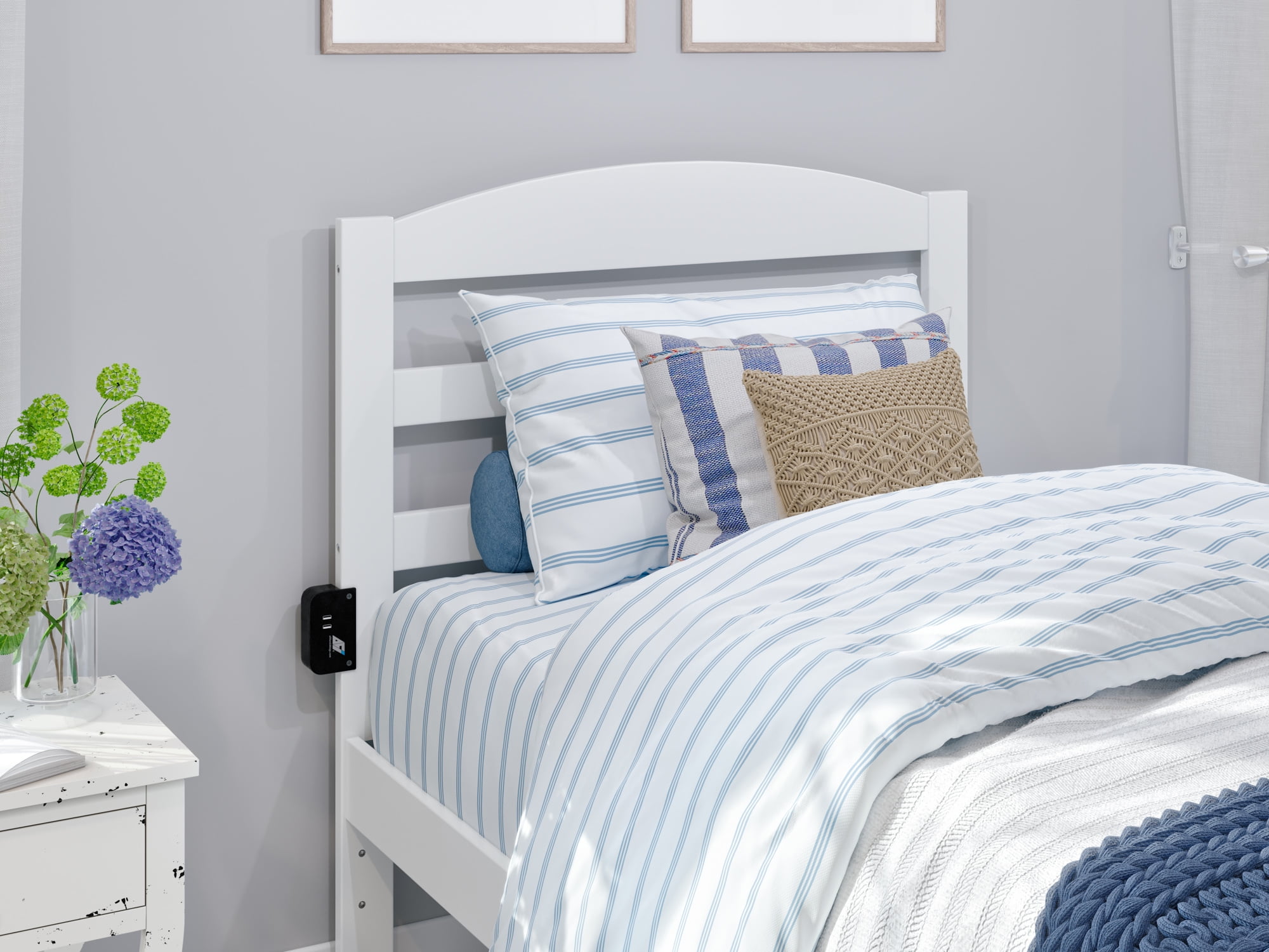 AFI Warren 14" Twin Wood Platform Bed Frame with Headboard and Footboard, White