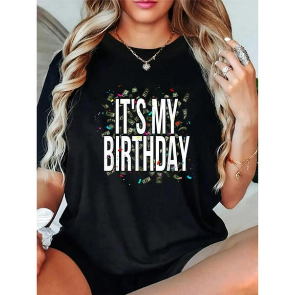 Birthday Gift Graphic Celebration Tee T Shirt Tops Commuting Short Sleeve Round Neck Black S-5XL