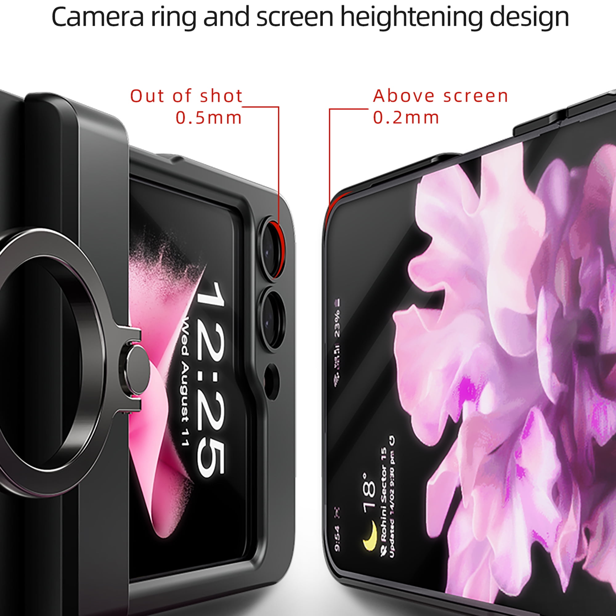 Allytech Galaxy Z Flip5 Case with Screen Protector, Z Flip5 Cover with Ring Holder Stand, Hybrid Military Grade Protection Shockproof Phone Case for Samsung Galaxy Z Flip 5 5G - Black