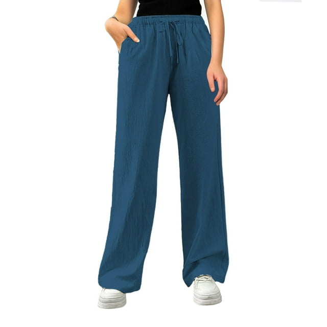 Women's Casual Loose Fit High Waist Drawstring Pants with Side Pockets - Breathable Fabric, Versatile Styling