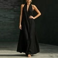 thumbnail image 6 of THDHVS Maxi Dress,Solid Color V Neck Sleeveless A Line Loose Flared Dress Casual Summer Daily Wear,Summer Dresses for Women Black L, 6 of 9
