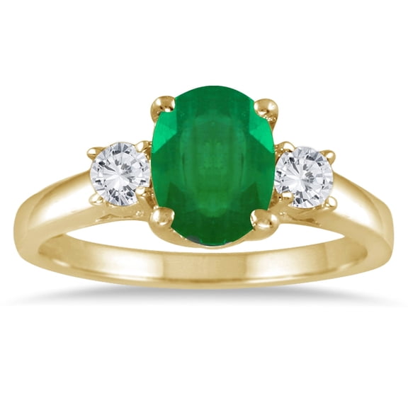 SZUL Women's 1.35 Carat Emerald and Diamond Three Stone Ring in 14K Yellow Gold