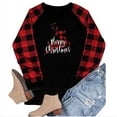 thumbnail image 4 of Christmas Graphic Tee Shirt for Women Plaid Long Sleeve Crewneck T-Shirt Merry Christmas Print Holiday Gift Tops, 4 of 4