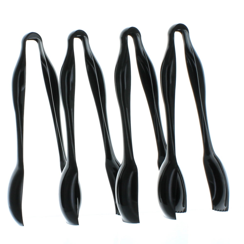 Lot of 4 Large Heavy Weight Black Plastic Serving Tongs BBQ Party