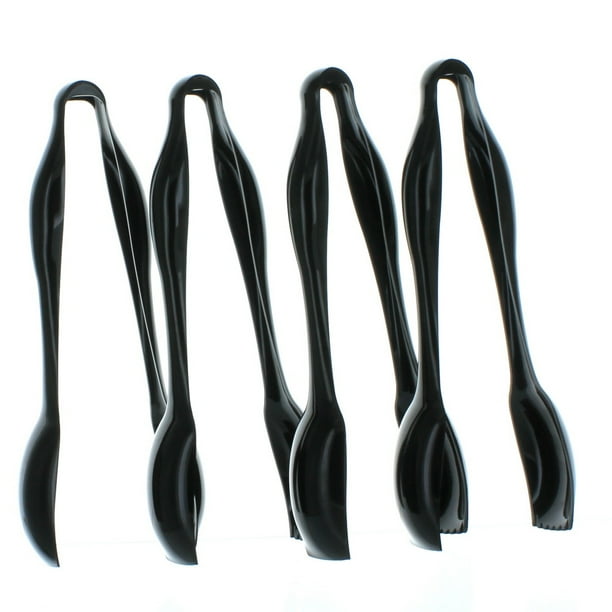 Lot of 4 Large Heavy Weight Black Plastic Serving Tongs BBQ Party