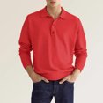 thumbnail image 2 of B91xZ Men's Long Sleeve Polo Shirt Solid Color Tops (Red,XXXL), 2 of 4