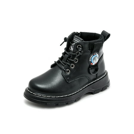 

Ferndule Boy Casual Mid Top Short Bootie School Breathable Round Toe Ankle Boots Walking Non-Slip Plush Lined Black-Cotton 9C