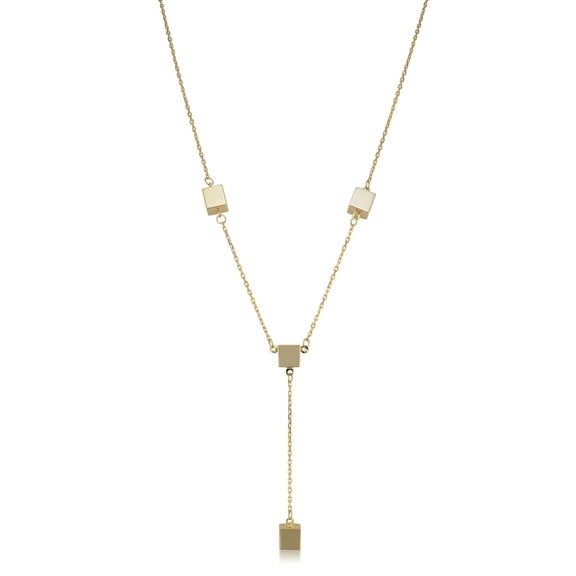 KoolJewelry 14k Yellow Gold Square Cube Station Adjustable Length Necklace (adjusts to 17" or 18")