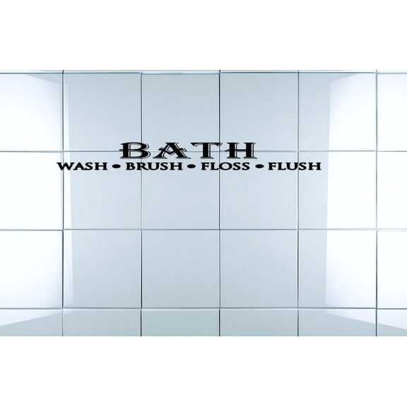 Wash Brush Floss Flush Vinyl Wall Decal for Home - Teeth Smile Clean Tooth Paste Cute Wall Décor Bedroom Living Room Entry - Removable High Tact - Size: 8 In x 20 In
