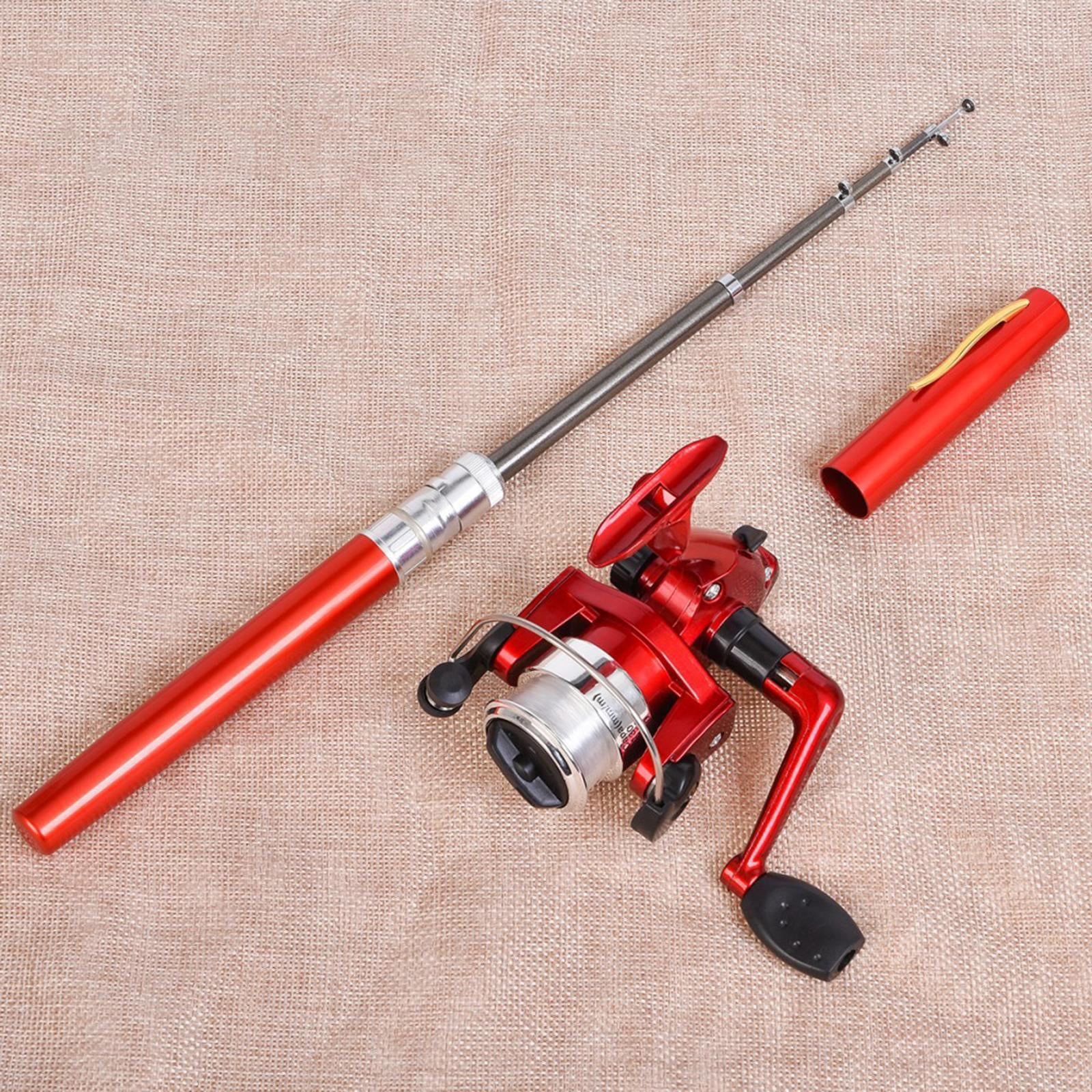 Colaxi Mini Fishing Rod Reel Combo, Mini Pen Fishing Pole Gift with Line Portable Fishing Reel for Outdoor Saltwater Freshwater Boys Red