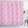 thumbnail image 1 of Cartoon Shower Curtain, Repetitive Old Style Cars in Feminine Design, Fabric Bathroom Set with Hooks, 69W X 75L Inches Long, Pink Pale Blue, by Ambesonne, 1 of 3
