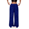 thumbnail image 2 of Conairie Wide Leg Pants Women High Waist Solid Color Sequin Pants Comfort Vacation Loose Fit Trousers with Pockets Blue M, 2 of 3
