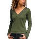 thumbnail image 3 of Camiseta holgada de punto para mujer, Tops de manga larga con cuello en V, empalme de botones, ropa informal de algodón, Color sólido, otoño, 3 of 5