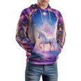 thumbnail image 5 of Magical Unicorn in Fantasy Garden Men's Women Vintage 3D Hooded Sweatshirt - All-Season Loose Fit Streetwear, 5 of 6