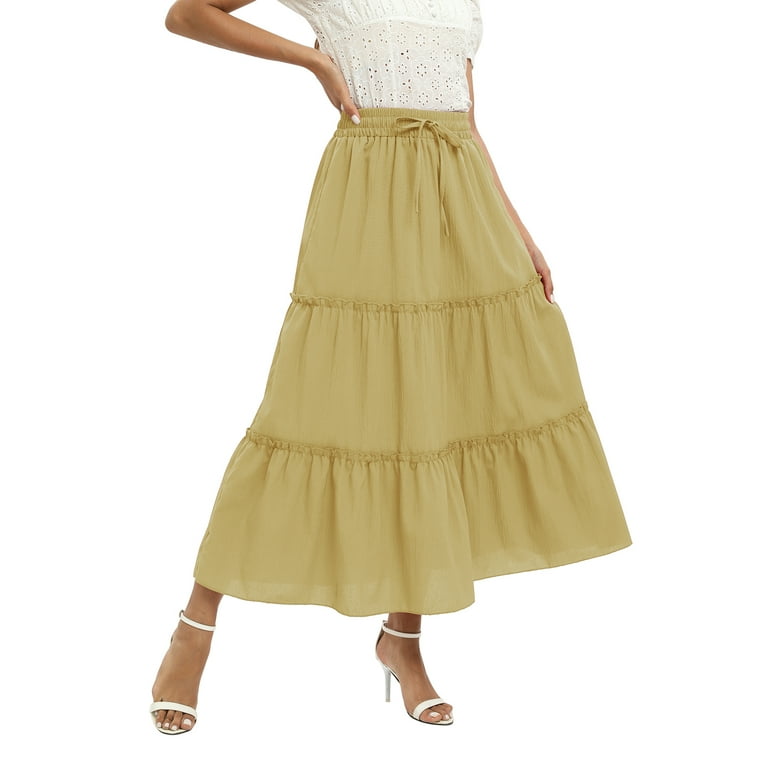 Xmarks Womens Casual High Waist Flared A-line Skirt Pleated Midi