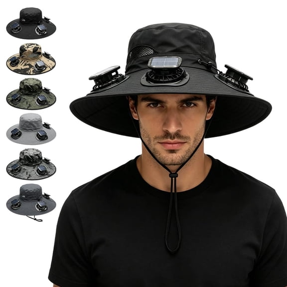 3-in-1 Hands-Free Hat Fan,Three Solar Fan Outdoor Cooling Fan Hat,UPF 50 Removable&Type-C Charg,Solar Fan Hat for Men Women