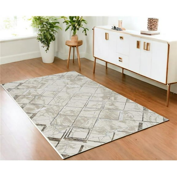 HomeRoots 554784 4 x 6 ft. Abstract Non Skid Rectangle Area Rug, Ivory & Gray