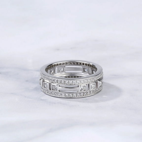 Eclet Jewels 14K White Gold Plated Wedding Anniversary Ring - 2.5 Ct VVS1/D Princess Cut Lab Created Simulated Diamond Ring - Broad Diamonds Ringsfor Men's - Party Wear Diamond Rings - Proposal Ring