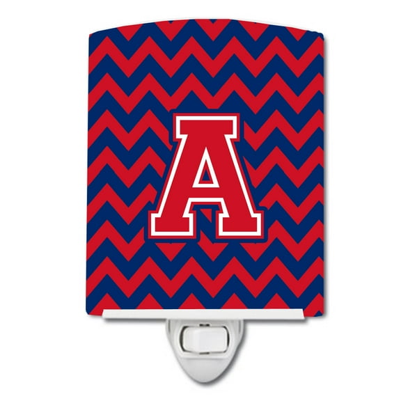 Caroline's Treasures CJ1054-ACNL Letter A Chevron Yale Blue and Crimson Ceramic Night Light, 6x4x3", multicolor