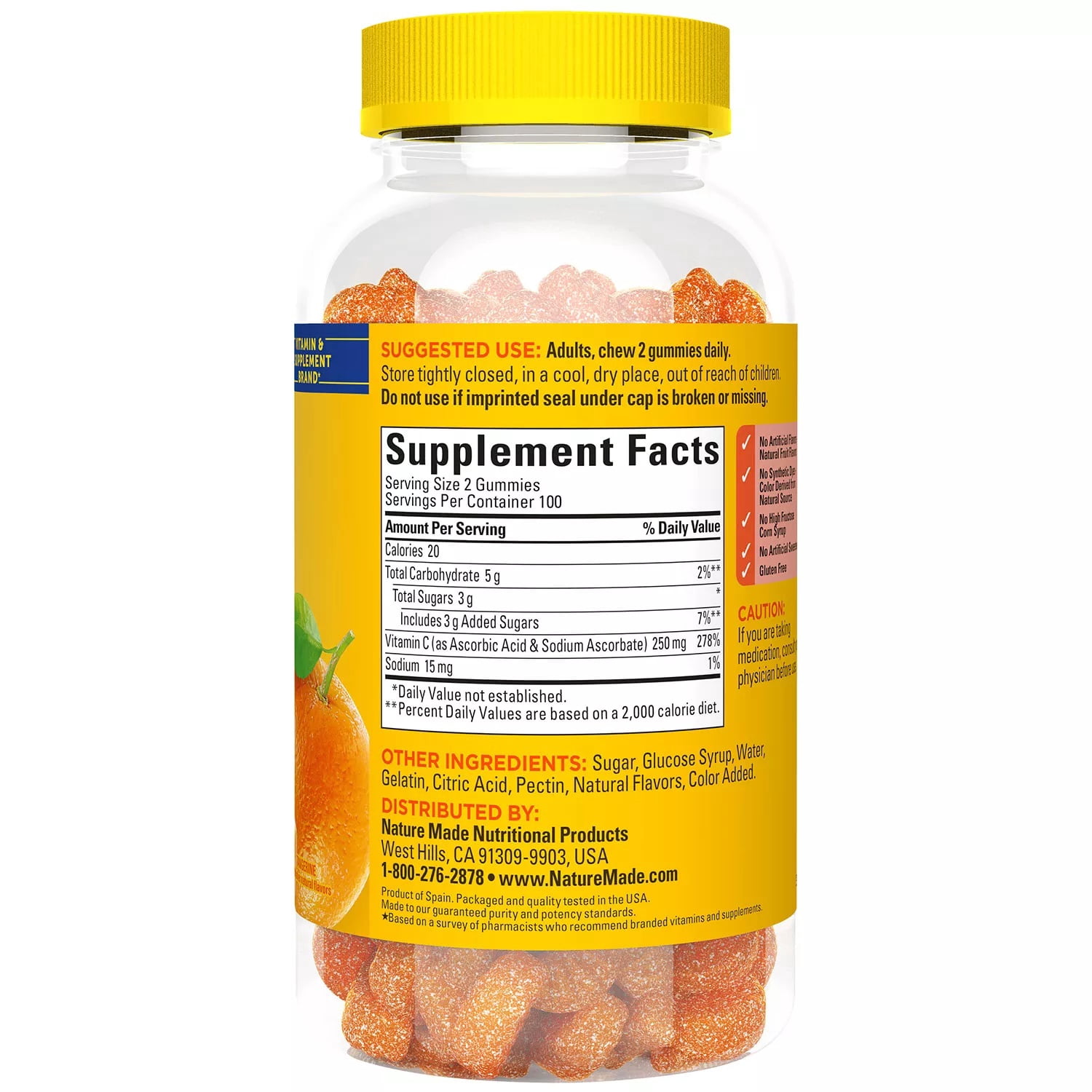 Nature Made Adult Gummies 200 CT Vitamin C Dietary Supplement, Orange