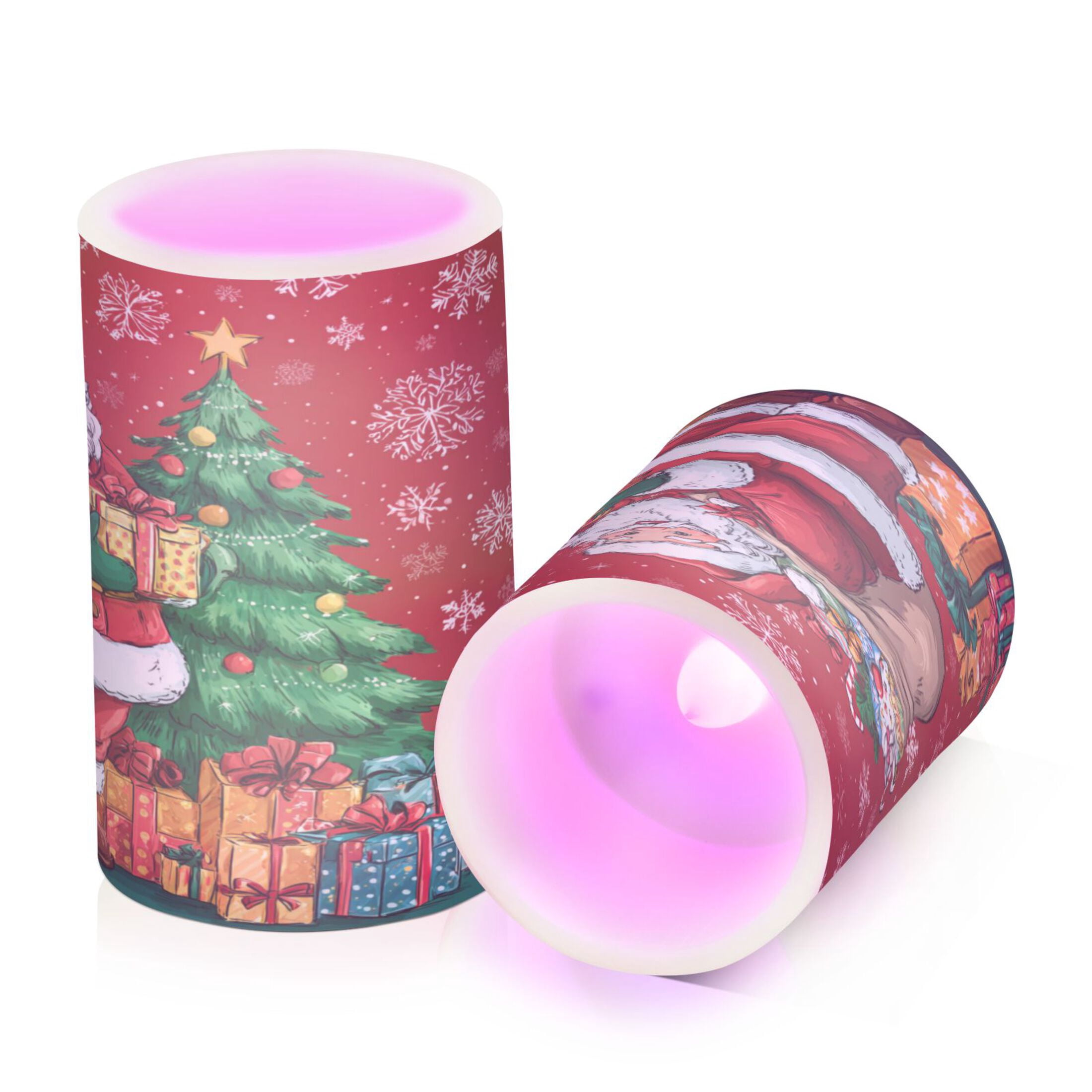 2 PCS LED Flicker Flameless Candle with Remote Control Realistic 3D Wick LED Window Decoration Candle Set for Wedding Table Home Decor Favors Santa Claus and His Presents