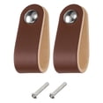 thumbnail image 1 of Uxcell 2 Paquetes Tiradores de Cajón de Cuero con Tornillos para Cajones, Marrón/Plata, 1 of 5