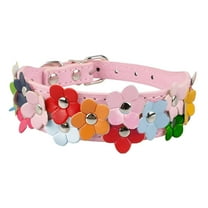 GASTROPOD Female Dog Collar, Fancy Pretty Colorful Floral Blue Faux Leather Cute Flower Puppy Collar for Small Medium Breed Pet Female Dogs Tiny Cats
