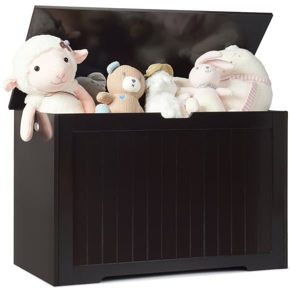 Costway MDF Toy Box Wooden Toy Organizer with High-Quality Flip-Top Lid Kindergarten Brown