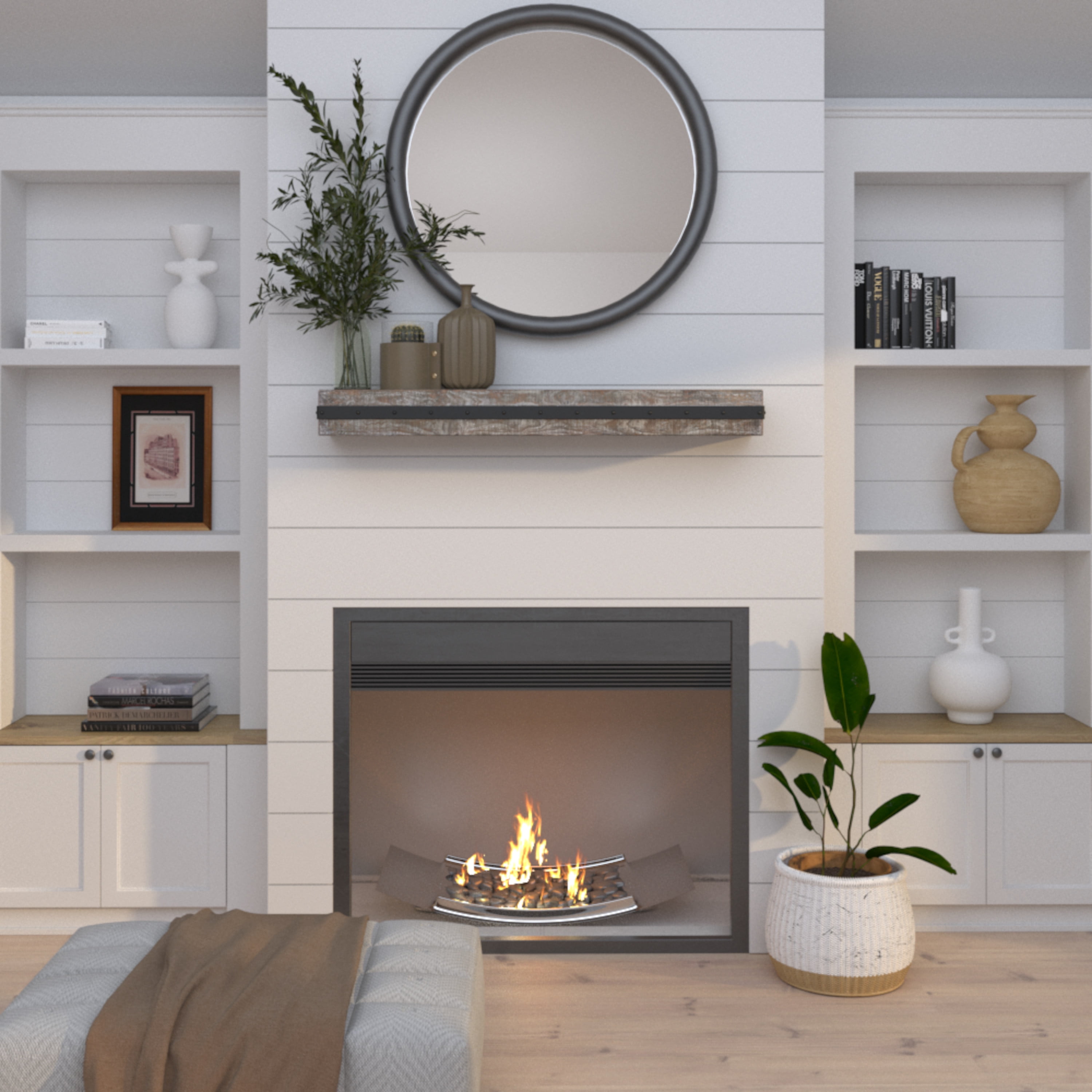 The Bedford 48" Pine Wood Mantel Shelf Gristmill Finish