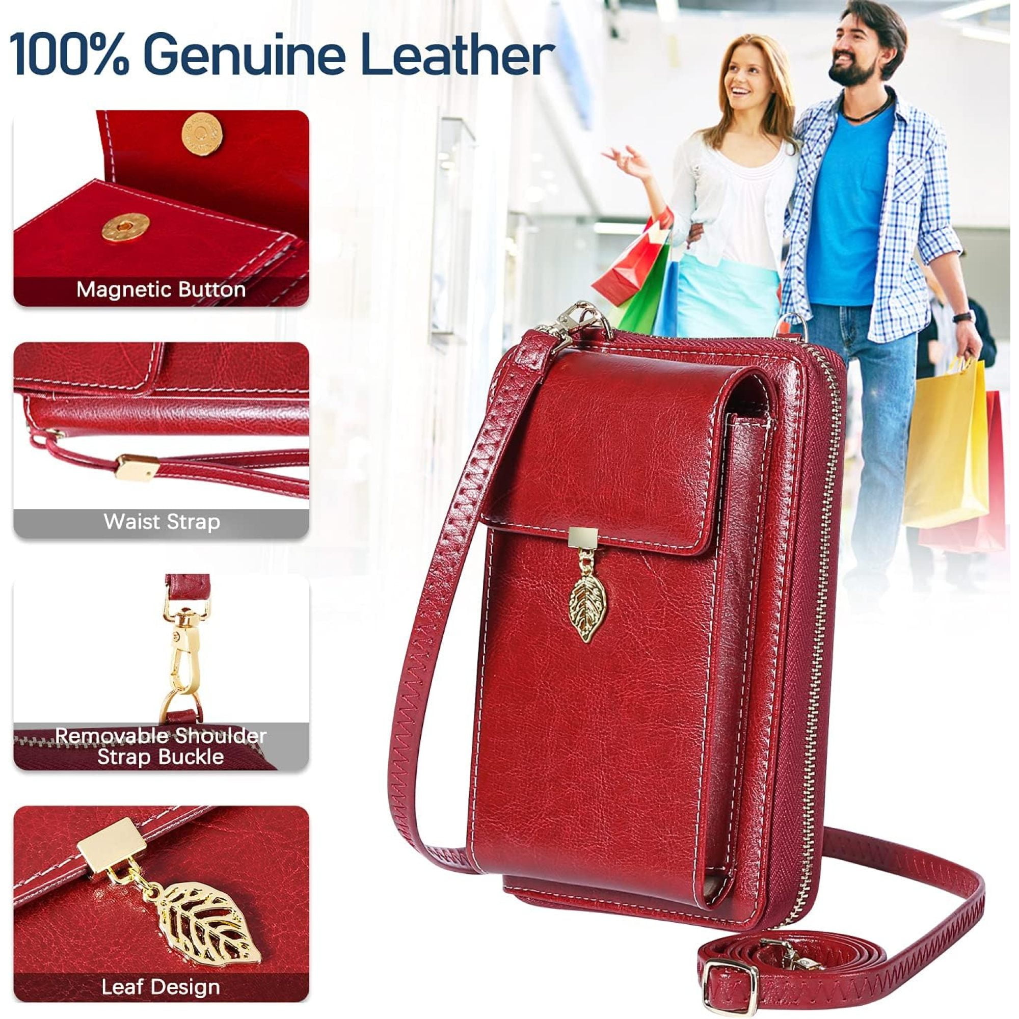 SQDWYGG Small Crossbody Phone Bags for Women Leather Cell Phone Purse Wallet,A-wine Red