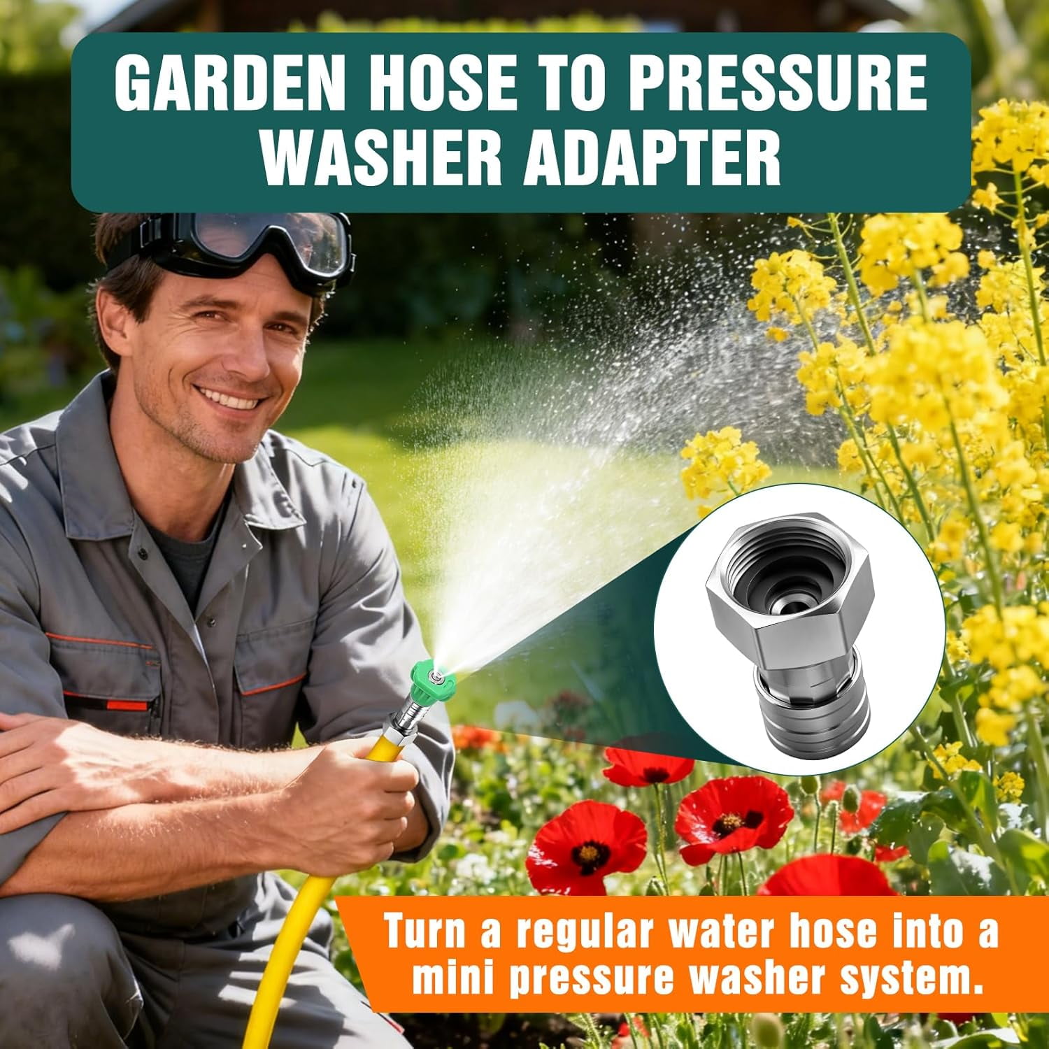 FRKSMD-Garden Hose to Pressure Washer Adapter, 3/4" GHT to 1/4" Quick Connect, Converter for Car Washing, Nozzle & Outdoor Cleaning (Stainless Steel, Stainless Steel 1pc)