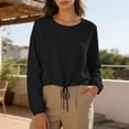 thumbnail image 2 of GUACER Long Sleeve Drawstring Tops for Women Casual Crew Neck Relaxed Fit Pullover Blouse with Cuffed Sleeves, 2 of 6
