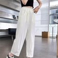 thumbnail image 4 of Girls Lightweight Crinkled Pants, Elastic High Waist Loose Wide Leg Casual Cropped Trousers with Side Pockets 5-15Y White, 4 of 6