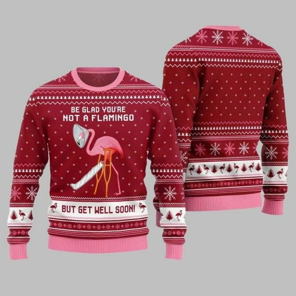 2025 Christmas Crazy Flamingo Oops Broken Leg 3D Christmas Sweater