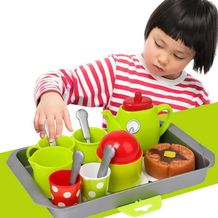 18pcs Children's Kitchen Play Toys Family Toys Simulation Pretend & Play Tea Set Educational Toy Kids Child Boys Girls Best gift Toy, Cups, Spoons, Teapot and More, Use with Play (Best Streaming Service For Kids)