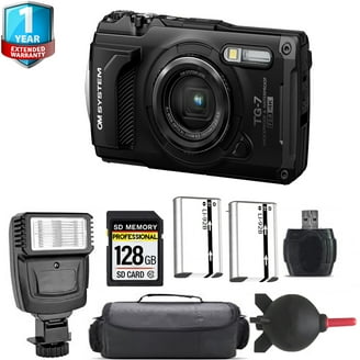 Olympus OM SYSTEM Tough TG-7 Digital Camera (Black) + 1 Yr