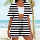 thumbnail image 3 of Mujeres largo cardigan con bolsillos de moda suelto diario casual no posicionamiento impreso conjunto, manga corta superior y pantalones, 3 of 6