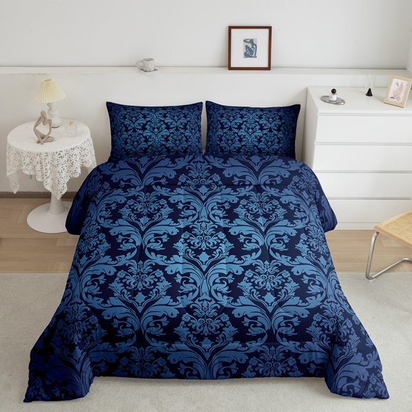 Ensemble de Douillette Boho Floral Victorien Ensemble de Literie Très Grand, Courtepointe Gothique Paisley Baroque Vintage Damassé Insert de Couette Goth, Fleurs Exotiques Antiquités Bleu Sarcelle Décor Bohème