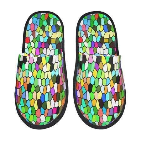 Balery Colorful Tie Dye Stained Glass Slient Indoor Furry Fleece Comfort House Shoes Soft Non-Slip Home Shoes Cotton slippers House Slippers-- Medium