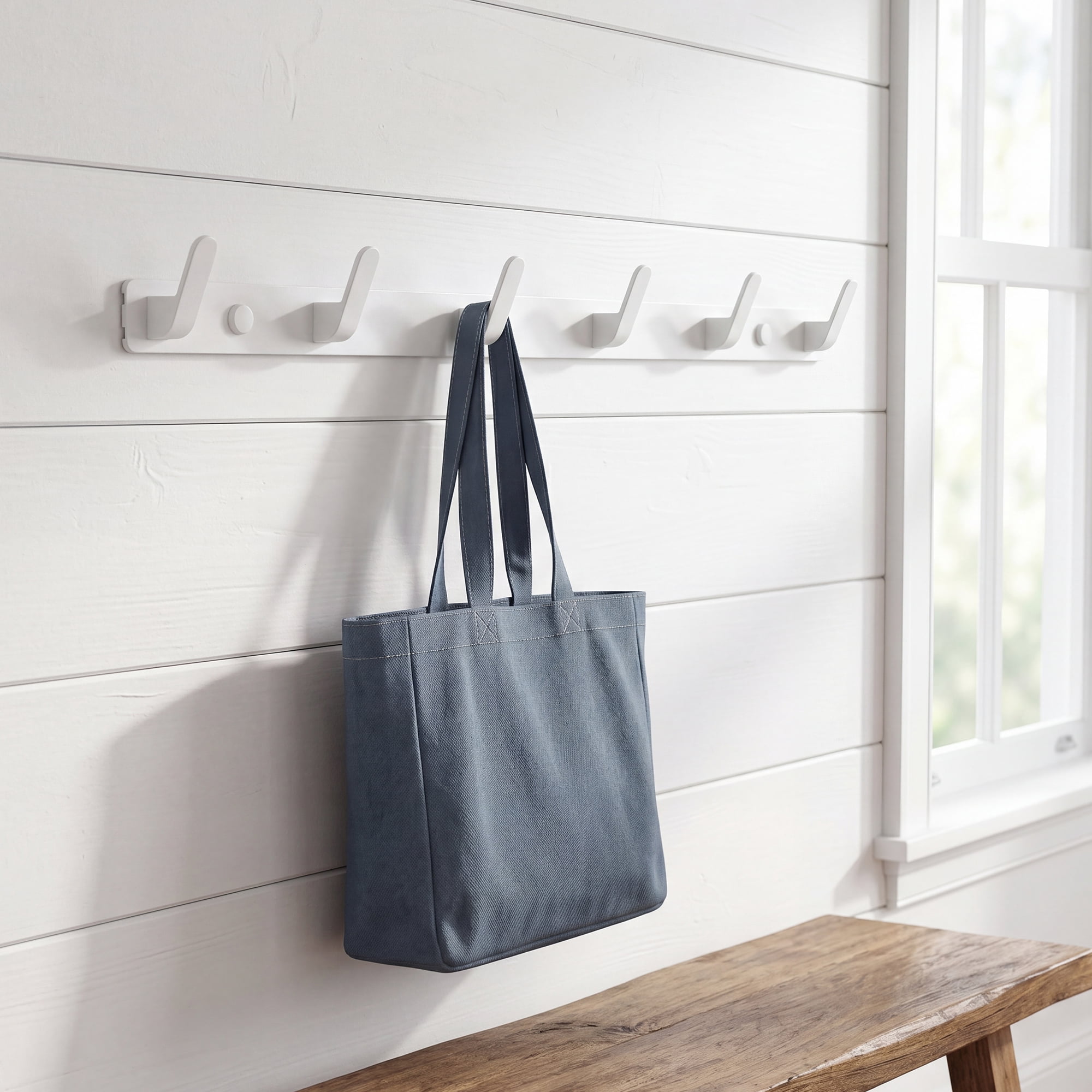 Unique Bargains Coat Rack Wall Mount for Entryway Bathroom Bedroom White 6 Hooks