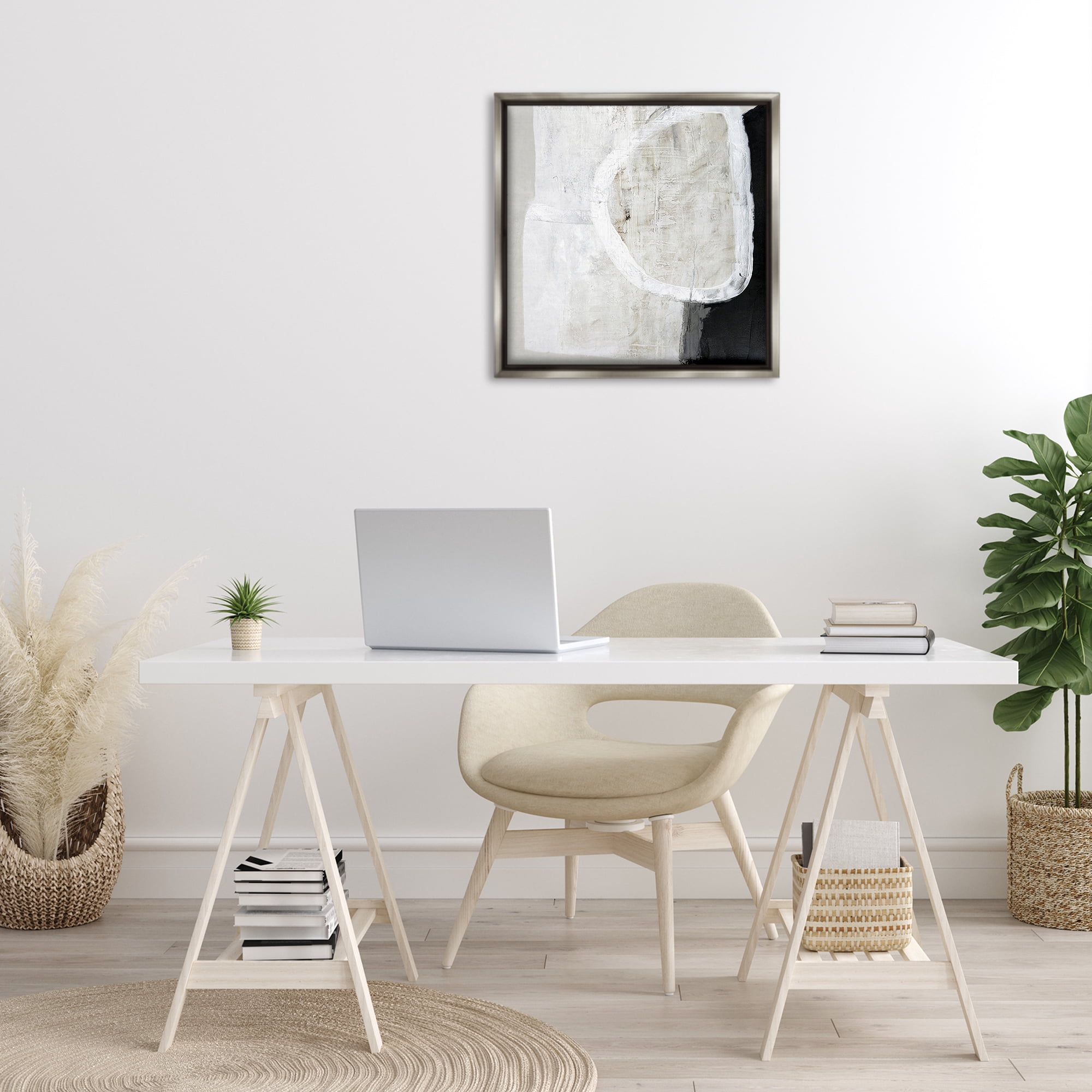 Stupell Industries Modern Neutral Abstraction Abstract Painting Gray Floater Framed Canvas Art Print Wall Art, 25 x 25