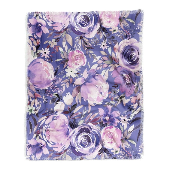 Society6 Ninola Design Watercolor Floral Very Peri Woven Throw Blanket