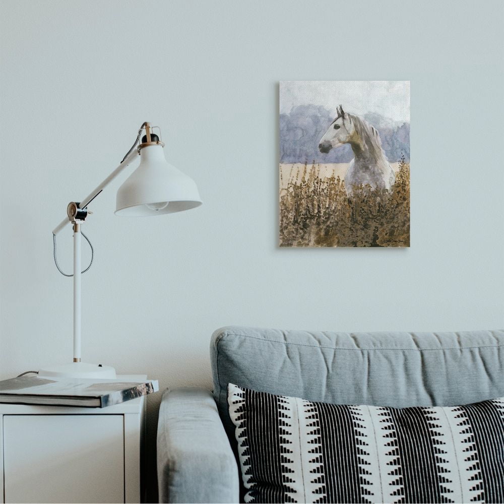 Stupell Industries Wild Horse in Tall Grass Side Portrait Watercolor Animals & Insects Painting Gallery Wrapped Canvas Art Print Wall Art, 16 x 20