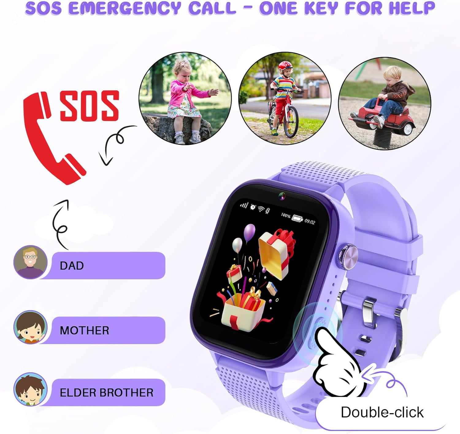 SHANNA 4G Kids Smart Watch GPS Tracker - Smartwatch with 2-Way Call Video Calling Voice Chat SOS Class Mode Pedometer Puzzle Games Wi-Fi Touch Screen Alarm Clock Smartwatches for Boys Girl, Purple