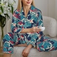 thumbnail image 6 of Yiaed Fish In The Wave Print Pajamas Women's Long Sleeve Sleepwear Soft Button Down Loungewear Pjs Lounge Set Nightwear Womens Pajama Pants-XX-Large, 6 of 7