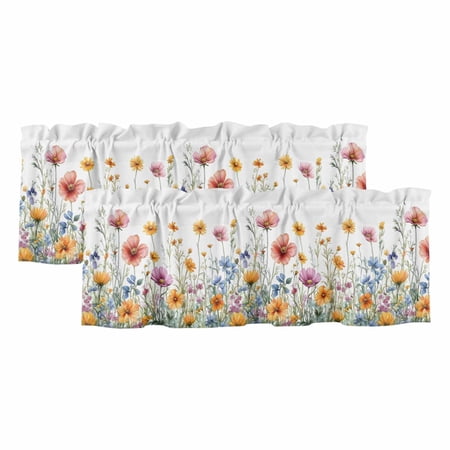 Wildflower Valances for Windows Light Filtering Kitchen Curtain Valances 2 Panels Country Flower Orange Pink Flower Plant Rod Pocket Short Window Treatments for Living Room Bedroom 42 Wx12 L