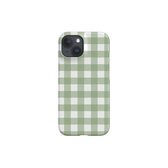 Protective iPhone Case Green Gingham Phone Case, Classic Plaid Grid Pattern #267, Iphone 13 Magnetic MagSafe Compatible