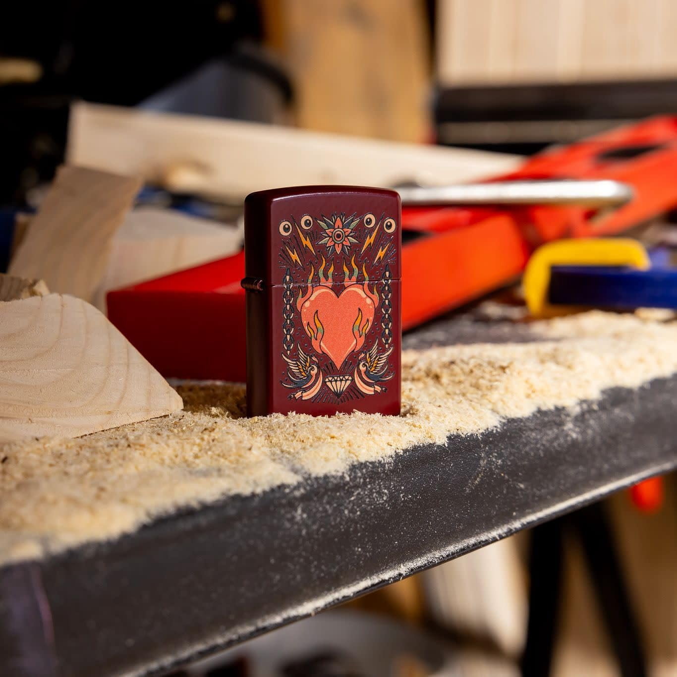 Zippo Lighter - Customized Message on Tattoo Heart Merlot Pocket Lighter 46584